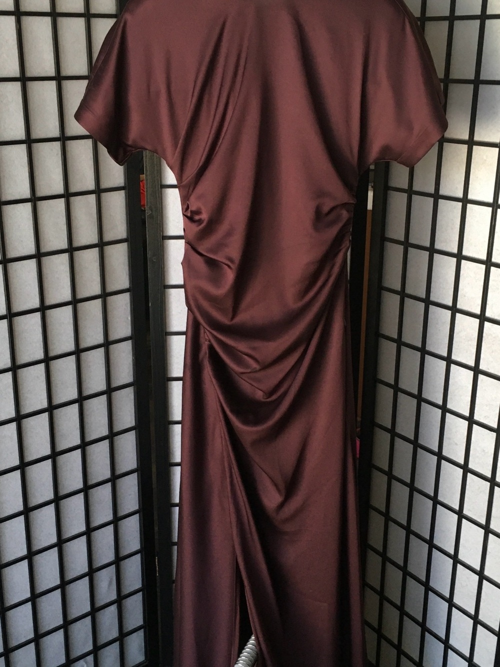 Jonathan Simkhai Satin Burgundy Maxi Dress with Draped Back